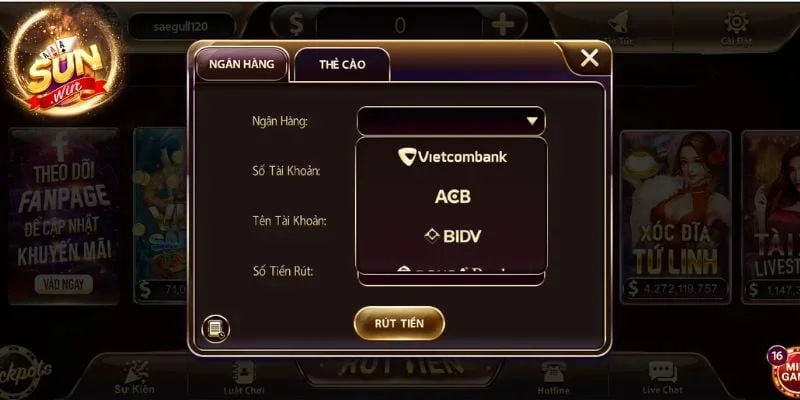 Hướng dẫn các bước rút tiền Sunwin về tài khoản ngân hàng