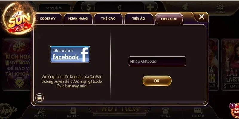 Hướng dẫn sử dụng giftcode để nạp tiền Sunwin